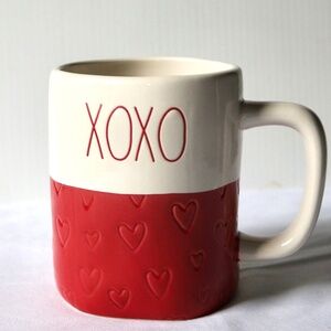 RAE DUNN Valentine's Day XOXO Coffee Tea Mug Red Off-White Love Hearts